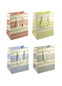 Пакет подарочный бумажный А4 26*32*12 "Беж и полосы", нейтр, мат. ламинат, Хансибэг