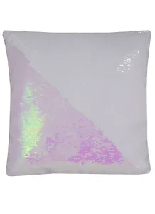 Подушка с пайетками белая с серебром (Р3424) (37х37)