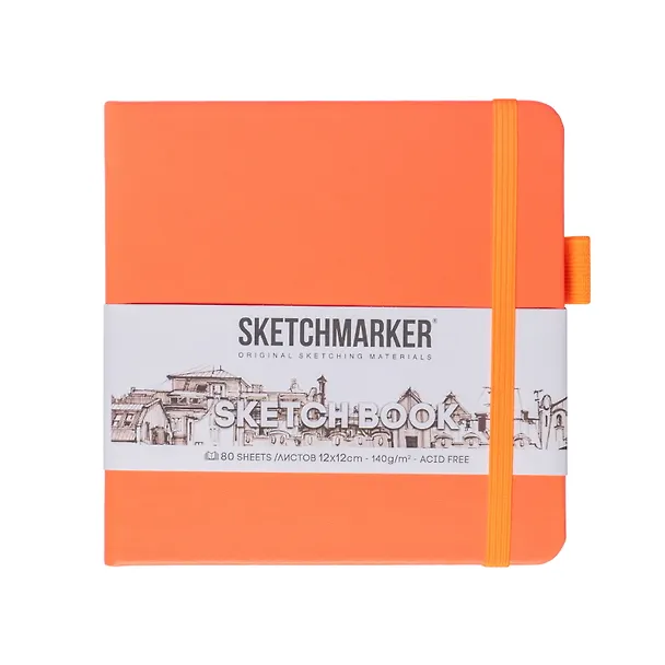 Скетчбук 12*12 80л "Sketchmarker"  неоновый коралл, 140г/м2, слоновая кость, тв.обл. 3012395 — 1