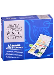 Краски акварельные "Cotman" 12 цв, мал.кюв., кисть сер.111, пласт.кор., Winsor&Newton