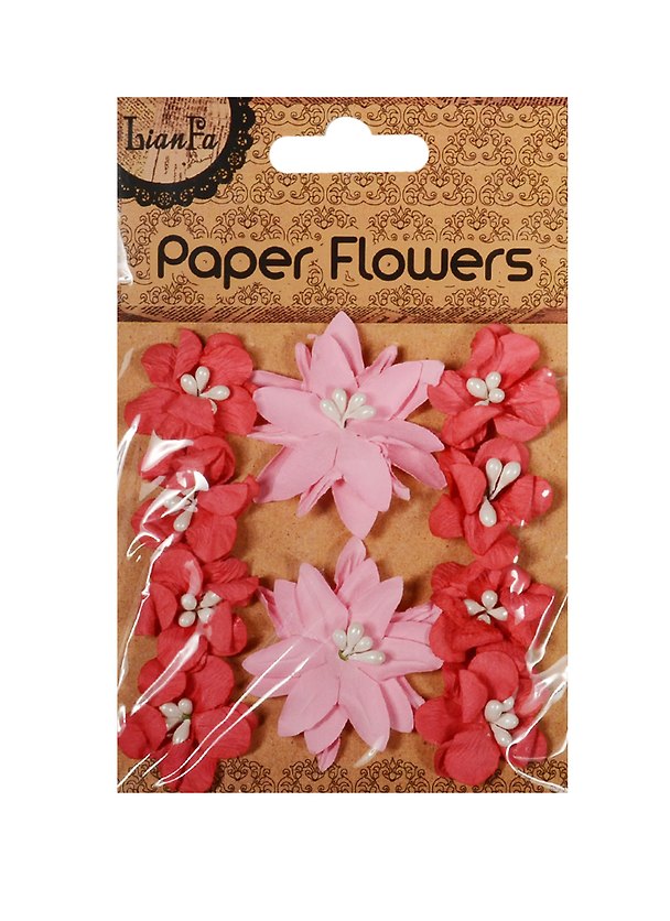 Набор для творчества Цветы с бусинами Paper Flower 2больш.+ 8маленьк.,розовые с красными 2542101 — 1