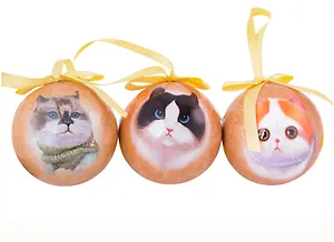 Набор елочных шаров НГ Котики-пушистики (3 шт) (пластик) (7,5 см) (ПВХ Бокс)
