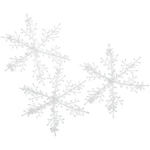 Набор пластиковых украшений Снежинки с люрексом, 3 шт, белый цвет, 20 см