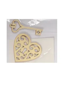 Лазерные вырубки из дерева Ключик (5см) к сердцу (4см) (SCB4400107) (2шт.) (ScrapBerry's) (упаковка)