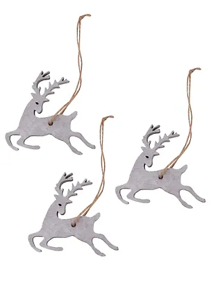 Заготовки Олень серебристый 3шт с подвесом на бечевке, 7,7 х 7,5 х 0,8 см ( дерево) 2644150
