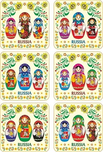 Сувенир АКМ Набор плакеток Три матрешки, беж, 6 шт 336606 — 1