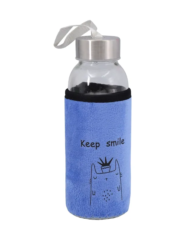 Бутылка в чехле велюр Единорог/Коты (стекло) (300мл) синяя Keep smile 3093883 — 6