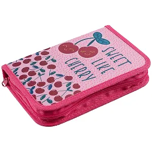 Пенал школьный 1отд. "Вишни" 21*14см, молния, откидной клапан