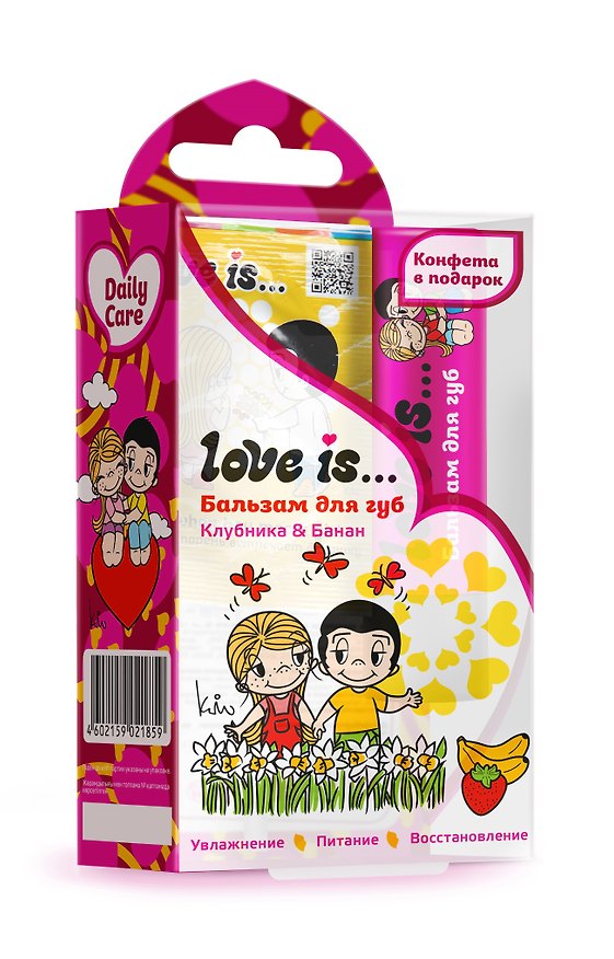 Набор Love is Бальзам для губ Клубника-банан+карамель (ПВХ бокс) (12х6,5) (Гк-134/12) 3028484 — 1