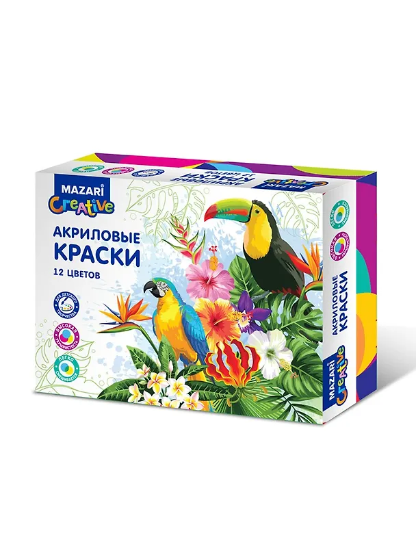 Акриловые краски, 12 цветов, баночка 20 мл 2796471 — 1