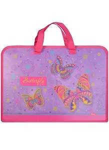 Папка для тетрадей А4 на молнии с трех сторон  "Butterfly" с ручкой