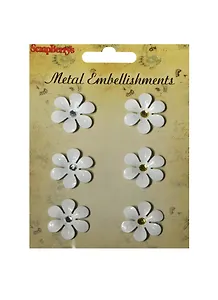 Набор металлических цветочков белые (SCB341109) (6шт) (упаковка)