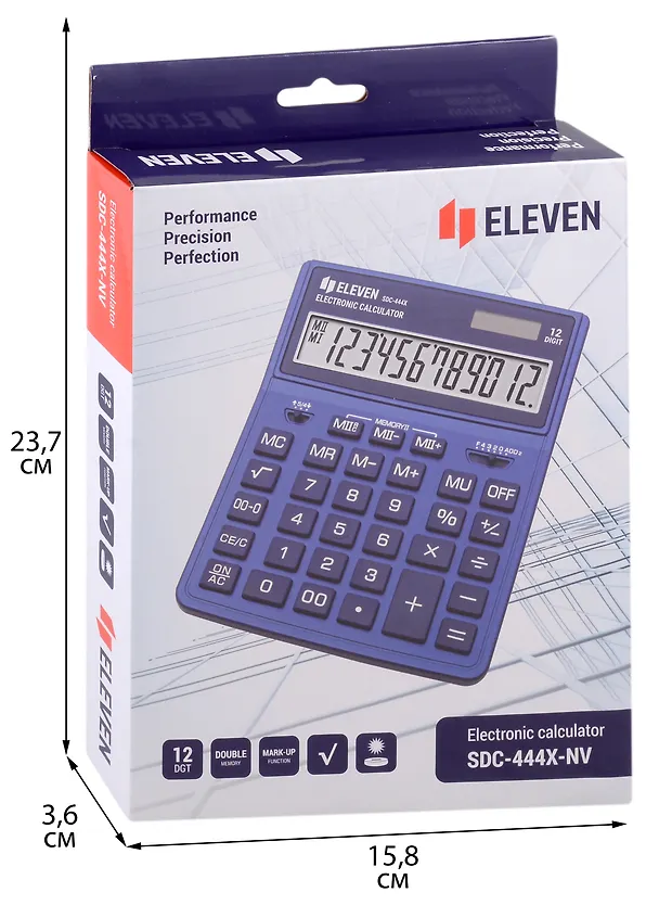 Калькулятор 12 разрядный настольный, 2-е питан., темно-синий, ELEVEN SDC-444 2974084 — 2