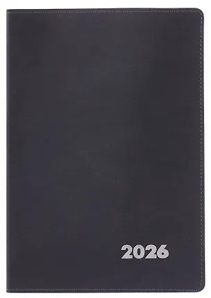Еженедельник дат. 2026г. А5+ 80л "Нубук" черный, кожзам, мягк. переплет, тисн. фольгой, офсет, справ.мат-лы, закругл.углы, 2 ляссе, инд.уп 3116569
