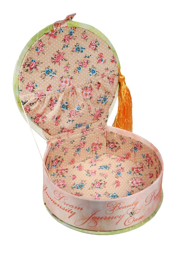 Шкатулка круглая с кисточкой текстиль Бабочки (17х16х5) (40945) 2505037 — 1