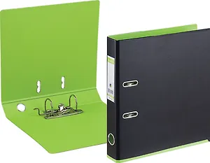 Папка архивная 50мм А4 Double Colors черная/лайм, ПВХ, прозр.карман, пласт.уголки, Bantex