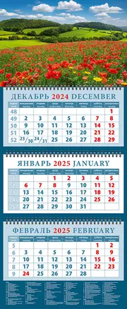 Календарь квартальный 2025г 320*760 "Пейзаж с маками" настенный, трёхблочный, спираль — 3053494 — 1