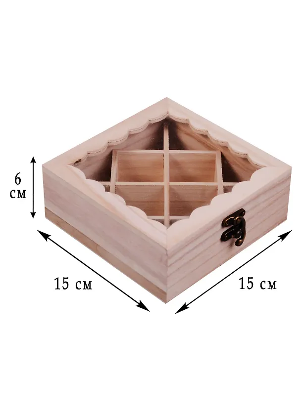 Шкатулка со стеклом Ромбы 15*15*6 см (дерево) (11-08023-N-16) 2574190 — 2
