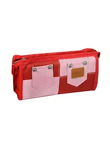 Пенал-косметичка прямоугольный 21*9*4см, полиэстер, текстильная окантовка, вставки из контрастного материала, 2 накладных кармана, красно-розовый, Proff