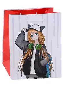 Пакет А5 22*18*10 "Аниме. Девочка в кепке-кошке" дет., бум.мат.ламинат