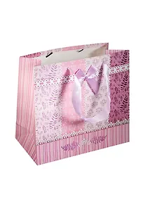 Пакет подарочный бумажный А5 26,5*24,5*10,5 с декор. бантом, сиреневый, мат. ламинат, Хансибэг