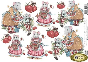 Декупажная карта переводная Мышка и клубника (D-017) (упаковка)