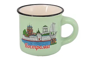 Кружка маленькая зеленая Кострома (фарфор) (065-9-33)