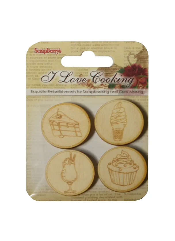 Деревянные фишки с гравировкой №4 Готовим Дома (SCB62000114) (4шт) (упаковка) 2478141 — 1
