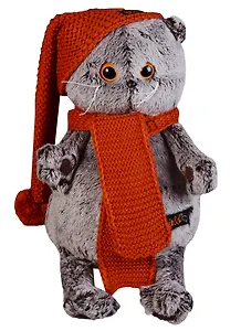 Мягкая игрушка Басик в вязаной шапке и шарфе (25 см) (Ks25-075)
