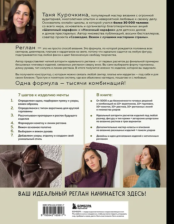 Книга Мастер вязания спицами. РЕГЛАН сверху. 5000 моделей по одной формуле. Книга-конструктор трендовых плечевых изделий с идеальной посадкой (Таня Курочкина) — 2