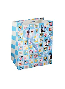 Пакет подарочный бумажный А5 18*23*10 "Совы. Owls", голубые квадраты, мат. ламинат, Хансибэг