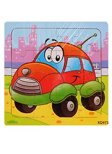 Деревянная пазл-рамка Рыжий кот Машинка 16 элементов 15х15см ИД-9963