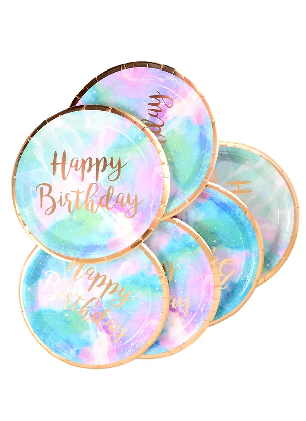 Набор бумажных тарелок Happy birthday космос с золотом (24см) (6шт) 2820125 — 3