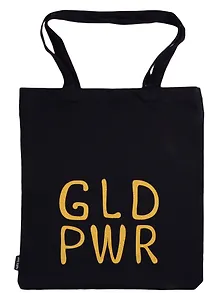 Сумка-шоппер Gold power, черная (текстиль) (40х35)