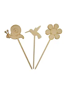 Набор-11 Украшения на шпажках (141271) (3шт) (75мм) (улитка цветок птичка) (игрушка из дерева) (упаковка)