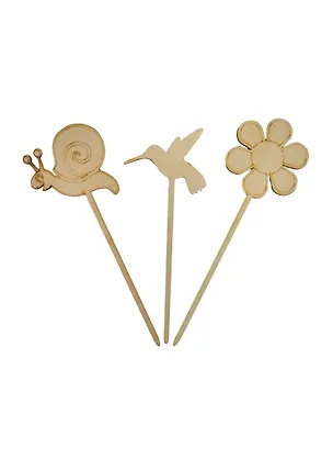 Набор-11 Украшения на шпажках (141271) (3шт) (75мм) (улитка цветок птичка) (игрушка из дерева) (упаковка) 2410540