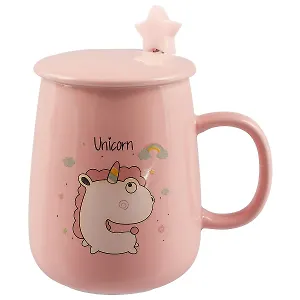 Кружка с крышкой и ложкой Цветной единорог (керамика) (400мл) (12-07160-HC188)