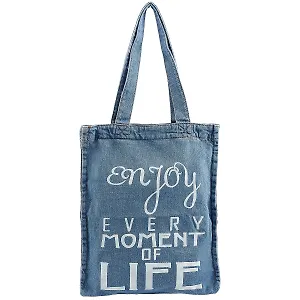 Сумка-шоппер джинсовая на молнии Enjoy every moment (40*33см) (светло-синий)