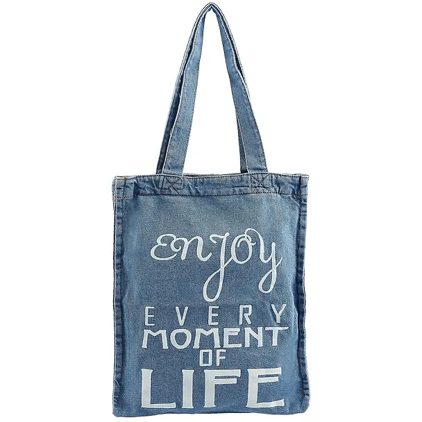 Сумка-шоппер джинсовая на молнии Enjoy every moment (40*33см) (светло-синий) 2619082 — 1