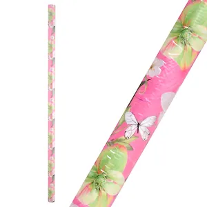 Бумага упаковочная 70*100см "Белые цветы на розовом" глянц., инд.уп.