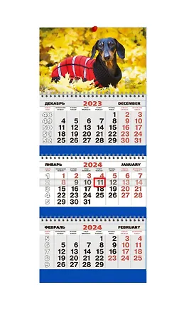 Календарь квартальный 2024г 293*180 "Такса" настенный, трёхблочный, спираль 3016379