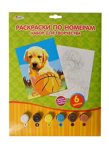 Набор Раскраски по номерам Щенок (PBN6034-2) (173942) (основа+краски-6 цв.+кисть) (Играем вместе) (конверт) (в кор. 3х24шт)