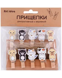 Прищепки декоративные с веревкой "Котики"