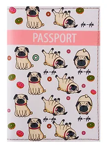 Обложка для паспорта Мопсы фр-фр (кожа) (ПВХ бокс) (ОК2019-23)