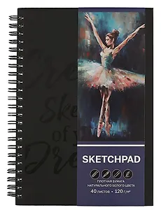 Скетчбук А5+ 40л "БАЛЕРИНА" гребень, белый офсет