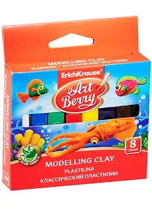 Пластилин 08цв 120 гр., стек, с Алоэ Вера, к/к, Art Berry