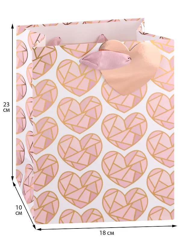 Пакет А5 23*18*10 "Shining hearts" жен., бум.мат.ламинат  2950389 — 2