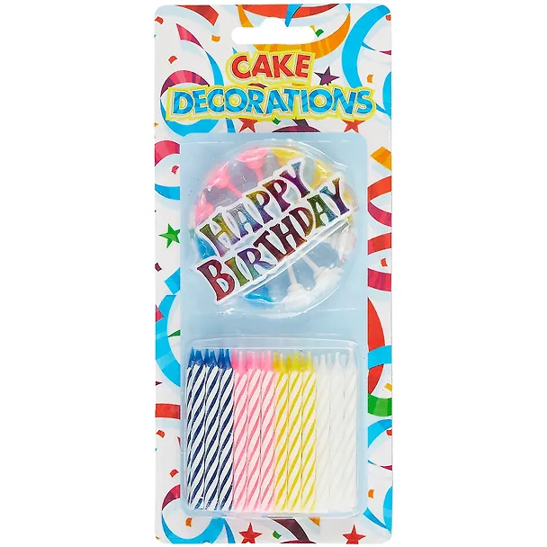 Набор свечей для торта разноцветные с табличкой Happy Birthday (24шт) (6см) 2840294 — 1