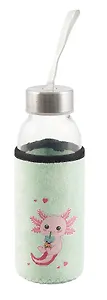 Бутылка в чехле велюр Аксолотль с bubble tea (стекло) (300мл) (12-07599-ACL2)