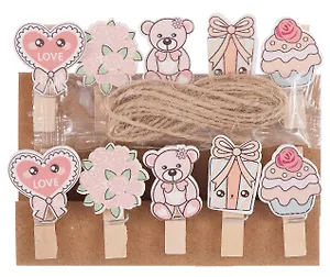 Прищепки декоративные с веревкой Праздник (10шт)